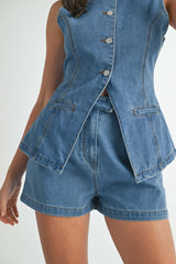 JOANNA DENIM VEST AND SHORTS SET