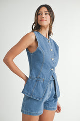 JOANNA DENIM VEST AND SHORTS SET
