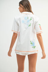 LILLY EMBROIDERED BUTTON SHIRT AND SHORTS SET