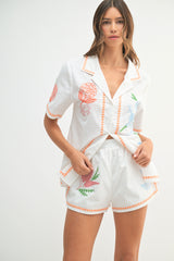 LILLY EMBROIDERED BUTTON SHIRT AND SHORTS SET
