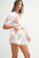 LILLY EMBROIDERED BUTTON SHIRT AND SHORTS SET