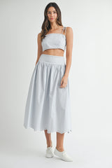 KEYLA EMBROIDERY CROP TOP AND MIDI SKIRT SET