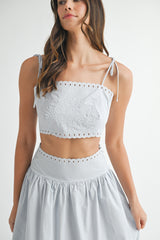 KEYLA EMBROIDERY CROP TOP AND MIDI SKIRT SET
