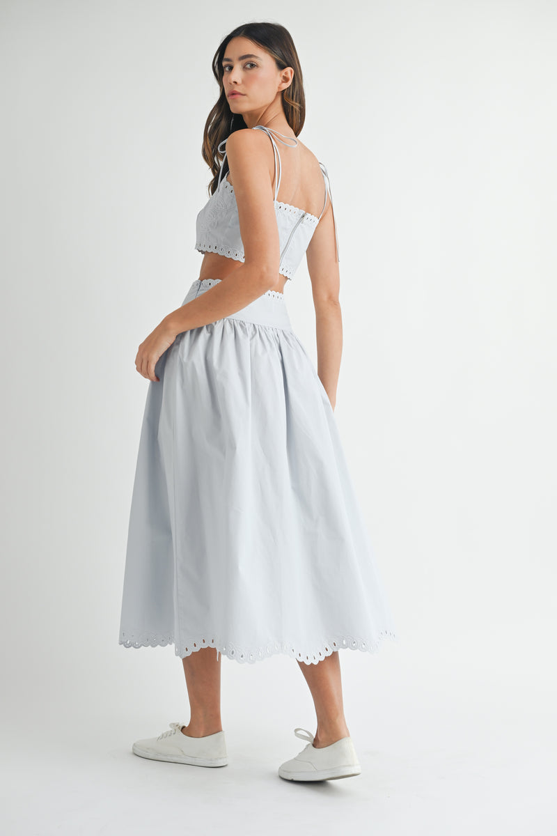 KEYLA EMBROIDERY CROP TOP AND MIDI SKIRT SET