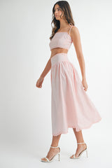 KEYLA EMBROIDERY CROP TOP AND MIDI SKIRT SET