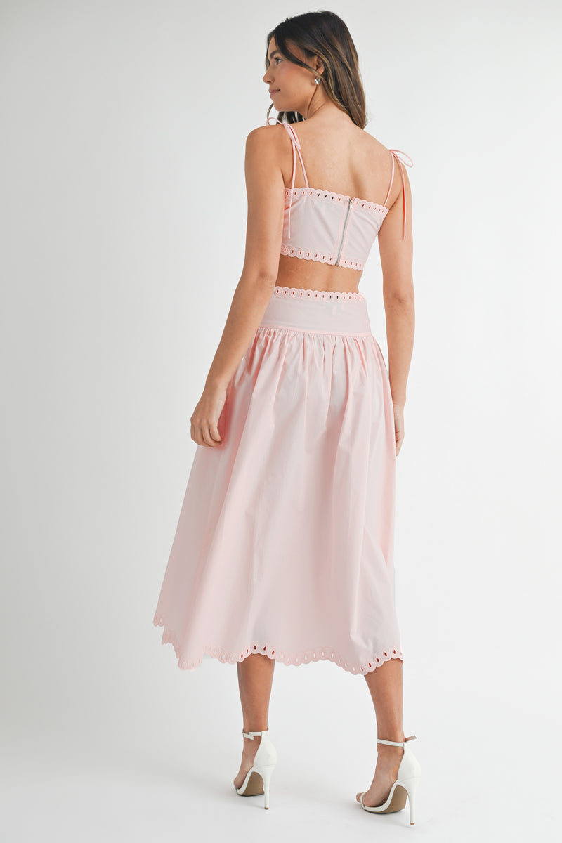 KEYLA EMBROIDERY CROP TOP AND MIDI SKIRT SET