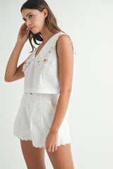 HESPER EMBROIDERED CROP TOP AND SHORTS SET