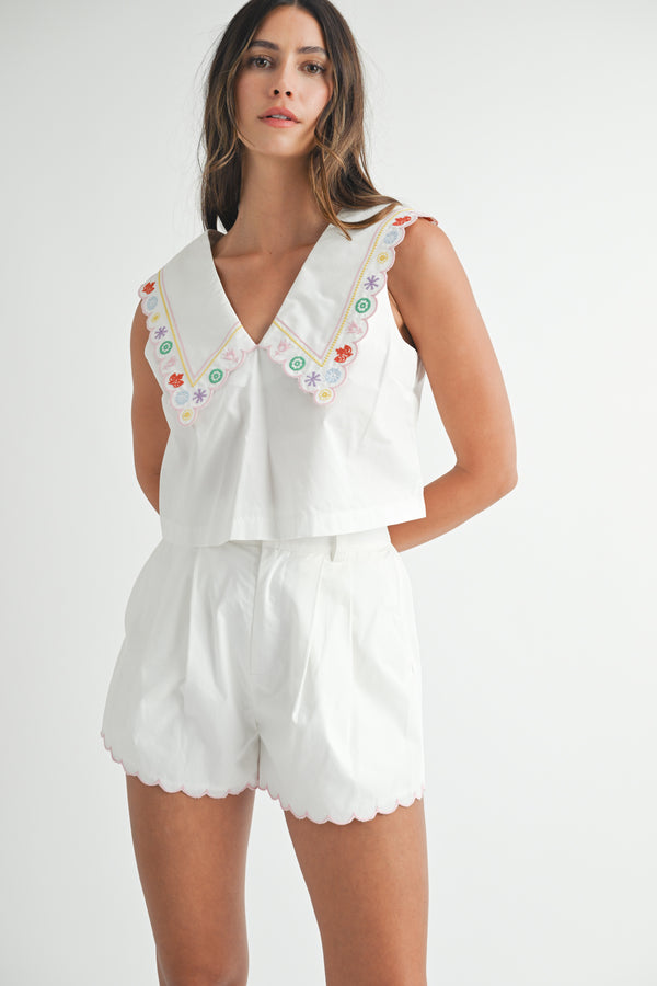 HESPER EMBROIDERED CROP TOP AND SHORTS SET