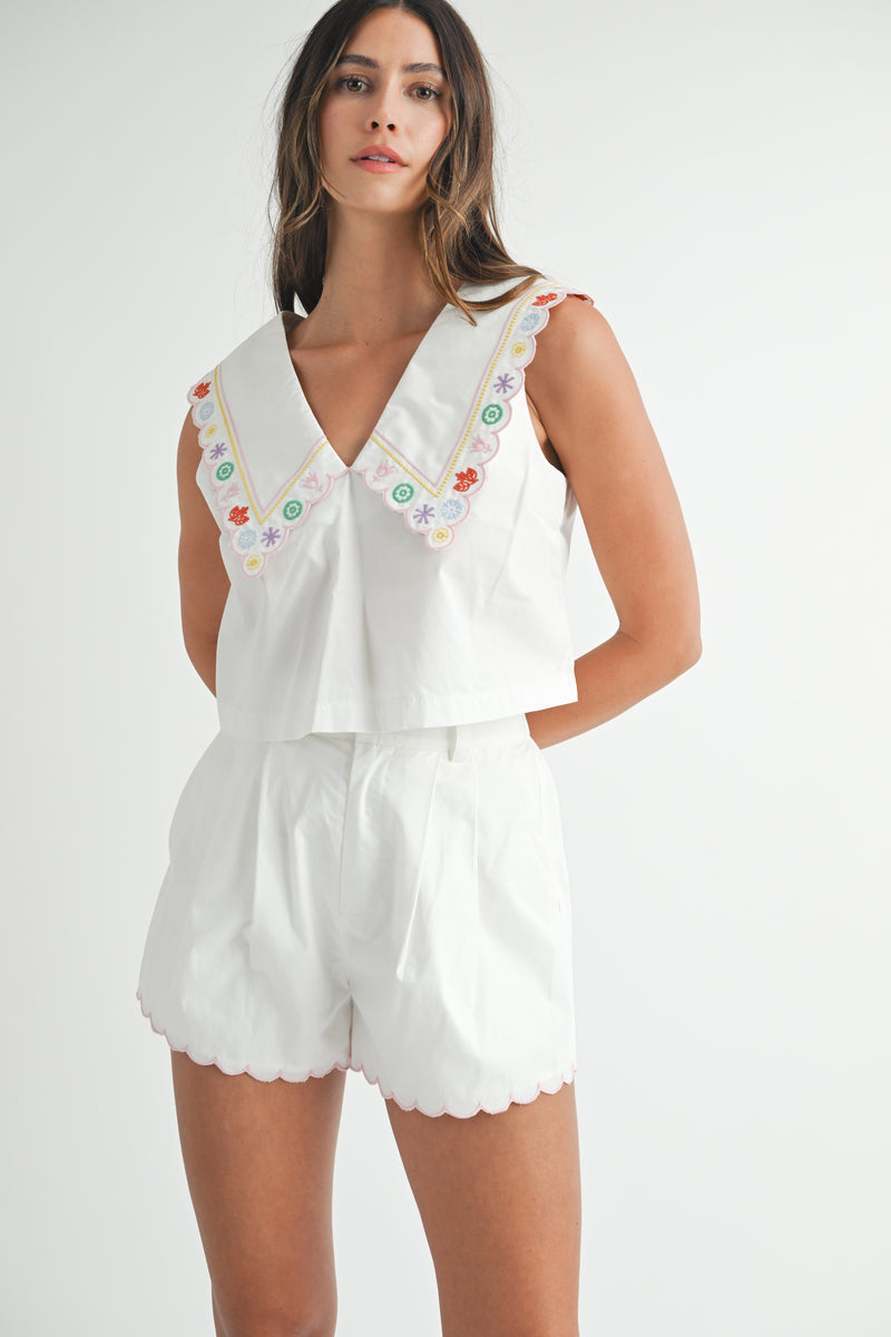 HESPER EMBROIDERED CROP TOP AND SHORTS SET