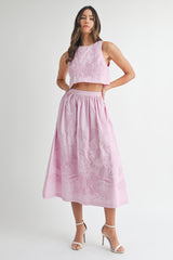 LILOU EMBROIDERED CROP TOP AND MIDI SKIRT SET