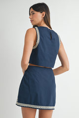 ROWAN EMBROIDERED CROP TOP AND MINI SKIRT SET