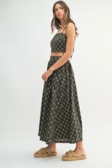 ORYSSA FLORAL PRINTED CROP TOP AND MIDI SKIRT SET
