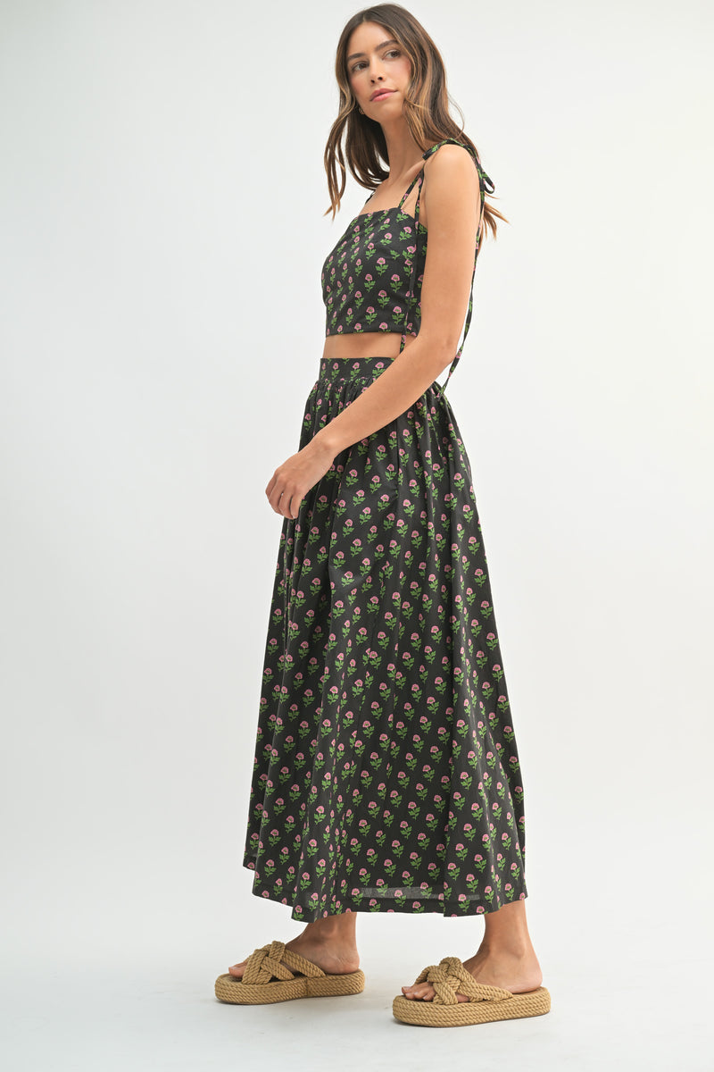 ORYSSA FLORAL PRINTED CROP TOP AND MIDI SKIRT SET