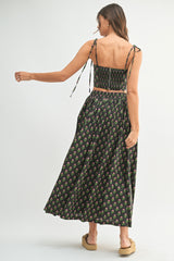 ORYSSA FLORAL PRINTED CROP TOP AND MIDI SKIRT SET