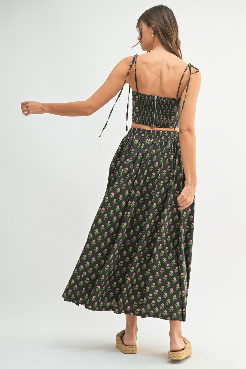 ORYSSA FLORAL PRINTED CROP TOP AND MIDI SKIRT SET