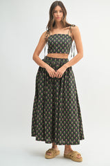 ORYSSA FLORAL PRINTED CROP TOP AND MIDI SKIRT SET