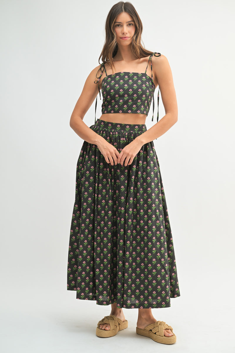 ORYSSA FLORAL PRINTED CROP TOP AND MIDI SKIRT SET