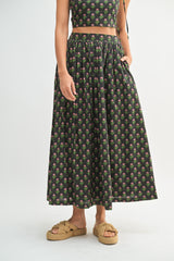 ORYSSA FLORAL PRINTED CROP TOP AND MIDI SKIRT SET