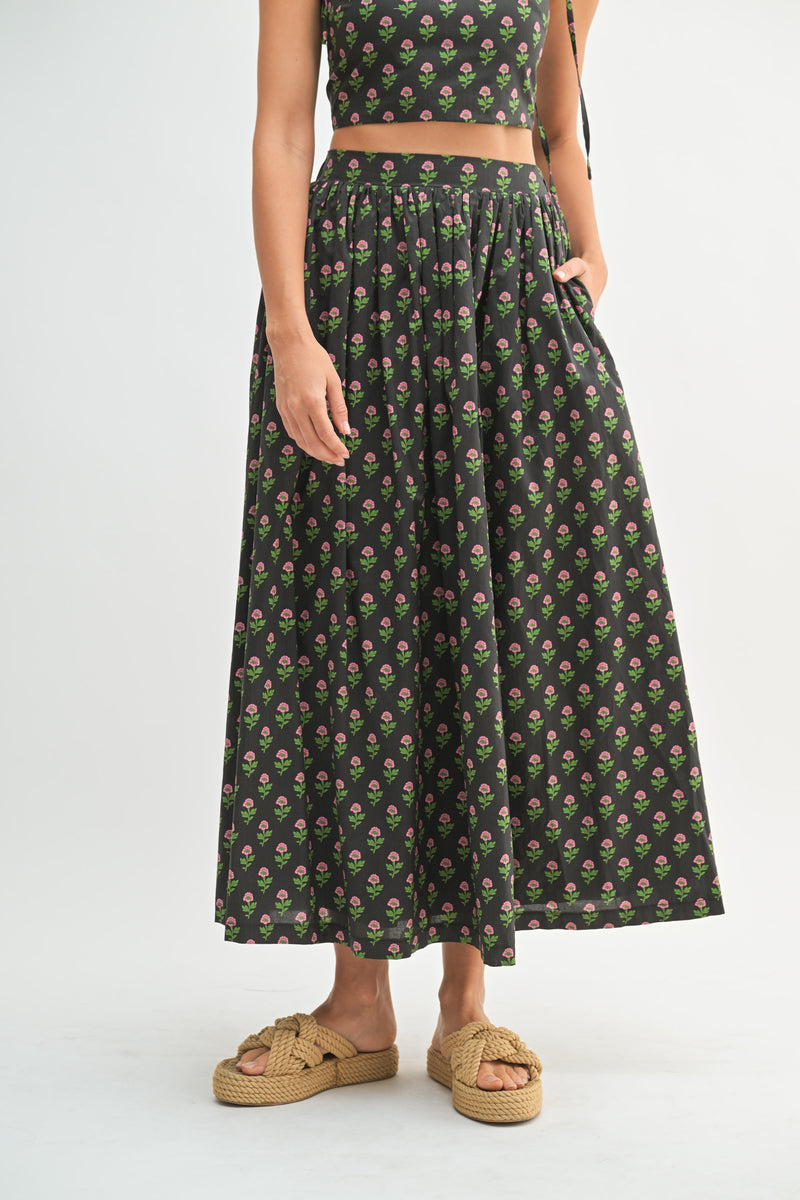 ORYSSA FLORAL PRINTED CROP TOP AND MIDI SKIRT SET