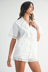 PENELOPE LACE TRIM SHIRTS AND SHORT SET