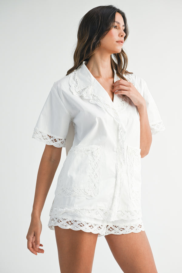 PENELOPE LACE TRIM SHIRTS AND SHORT SET