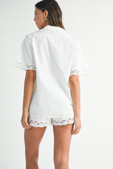 PENELOPE LACE TRIM SHIRTS AND SHORT SET