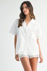 PENELOPE LACE TRIM SHIRTS AND SHORT SET
