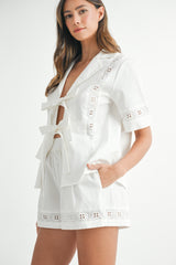 PORTLAND LACE TRIM SHIRTS AND SHORTS SET