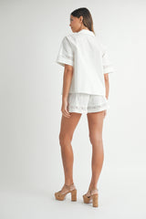 PORTLAND LACE TRIM SHIRTS AND SHORTS SET