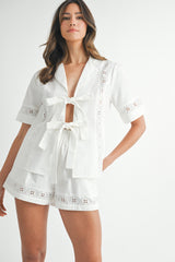 PORTLAND LACE TRIM SHIRTS AND SHORTS SET