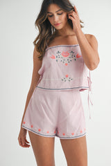 BELROSE EMBROIDERED CROP TOP AND SHORTS SET