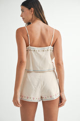 BELROSE EMBROIDERED CROP TOP AND SHORTS SET
