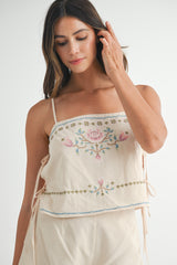 BELROSE EMBROIDERED CROP TOP AND SHORTS SET