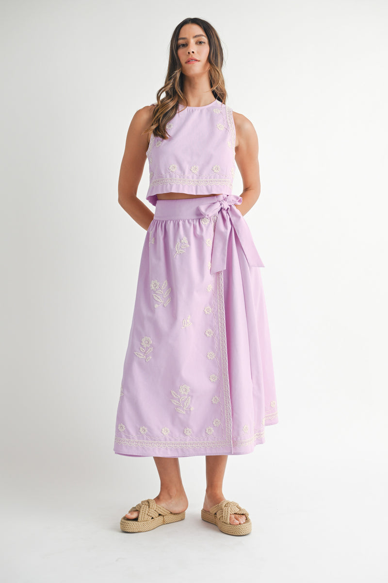 JOY EMBROIDERED CROP TOP AND MIDI SKIRT SET