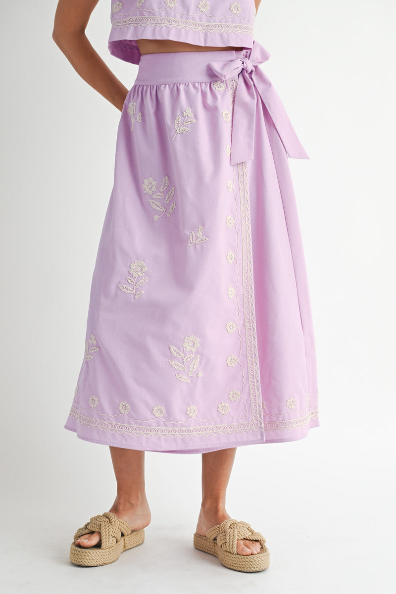 JOY EMBROIDERED CROP TOP AND MIDI SKIRT SET