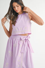 JOY EMBROIDERED CROP TOP AND MIDI SKIRT SET