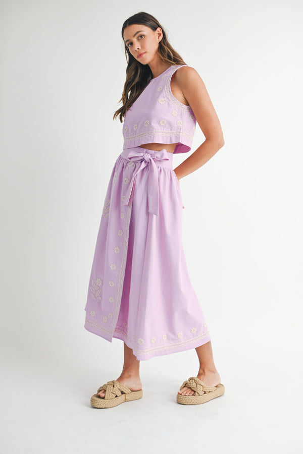 JOY EMBROIDERED CROP TOP AND MIDI SKIRT SET