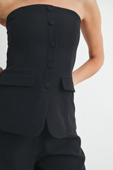 KAIDA CREPE BUTTON FRONT TUBE TOP AND TROUSER SET