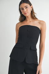KAIDA CREPE BUTTON FRONT TUBE TOP AND TROUSER SET
