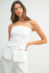 KAIDA CREPE BUTTON FRONT TUBE TOP AND TROUSER SET