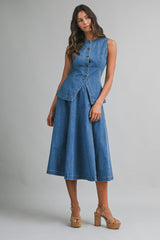 MADALYN DENIM VEST AND MIDI SKIRT