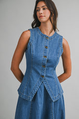 MADALYN DENIM VEST AND MIDI SKIRT