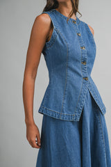 MADALYN DENIM VEST AND MIDI SKIRT