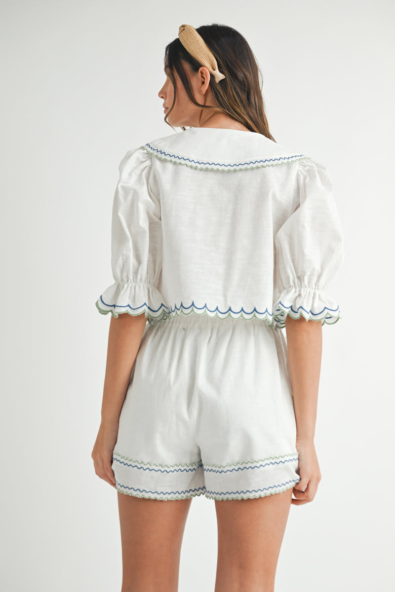 NORENE EMBROIDERED BLOUSE AND SHORTS SET