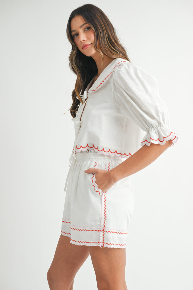 NORENE EMBROIDERED BLOUSE AND SHORTS SET