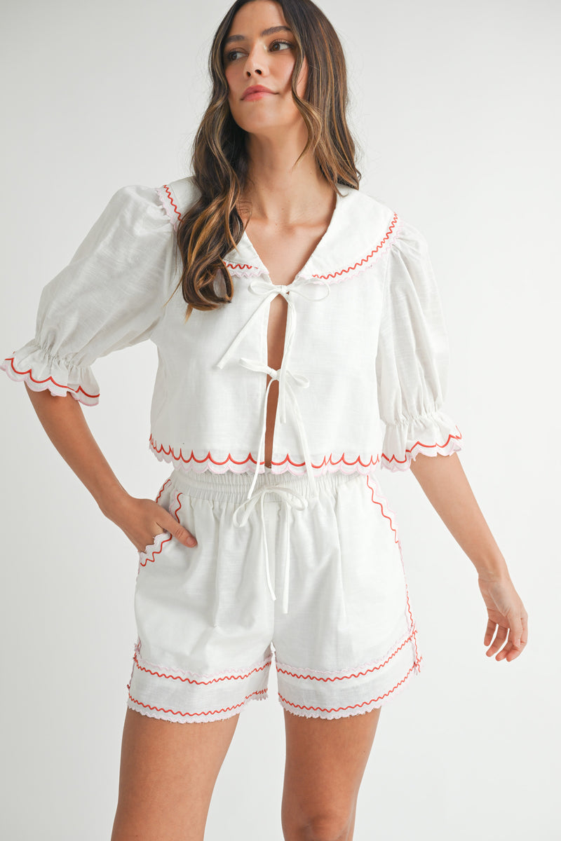 NORENE EMBROIDERED BLOUSE AND SHORTS SET