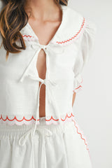 NORENE EMBROIDERED BLOUSE AND SHORTS SET