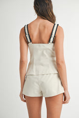 KAI EMBROIDERED SQUARE NECK VEST AND SHORTS SET