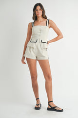 KAI EMBROIDERED SQUARE NECK VEST AND SHORTS SET