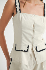 KAI EMBROIDERED SQUARE NECK VEST AND SHORTS SET